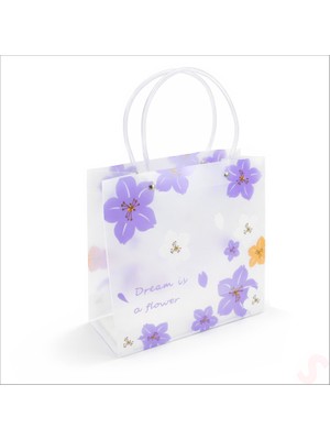 Süsle Bebek ve Parti Mat Şeffaf Pvc Çiçek Desenli Hediye Çantası 24×22×10 cm – Lila