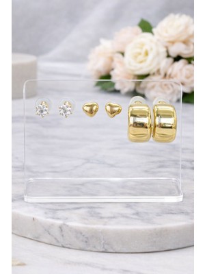 Vipfoni Gold Renk 6lı Kalpli Halkalı Küpe