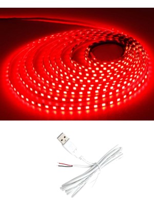 Powerr Led Aydınlatma 5 Metre 5 Volt 2835 Smd Kırmızı Iç Mekan 60 Ledli Şerit USB Li Beyaz Güç Kablosu Set