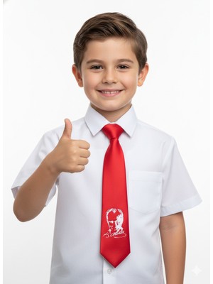 Masal Dünyası Bursa Atatürk Imzalı ve Portreli Çocuk Kravat - 23 Nisan ve Bayramlara Özel Kırmızı Kravat