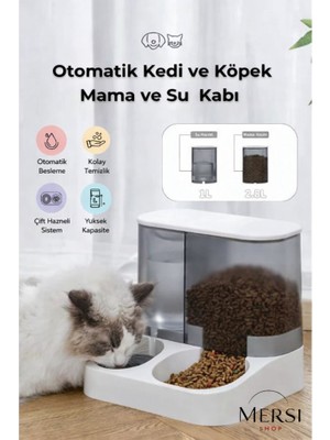 Mersi Shop Otomatik Kedi Mama ve Su Kabı 2’si 1 Arada Yerçekimli Büyük Hazneli Besleyici