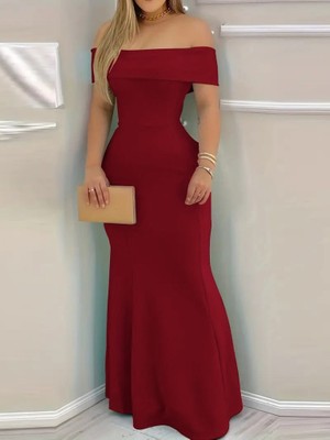 Etiler Collection Kadın Kısa Kollu Madonna Yaka Belden Oturtmalı Uzun Ithal Krep Elbise