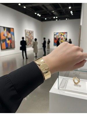 Huma Butik Takı Aksesuar Geniş Formlu Parlak Altın Renk Bombeli Manşet Bilezik - Statement Cuff