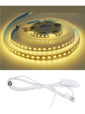 Powerr Led Aydınlatma 5 Metre 5 Volt 2835 Smd 3000 K Günışığı Iç Mekan 60 Ledli Şerit USB Li Anahtarlı Beyaz Güç Kablosu Set