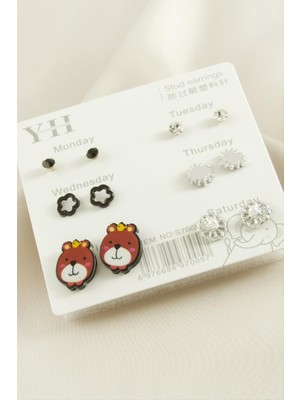 Zero Land Snmswrld 12 Adet Köpek Metal Taşlı Küpe-Gümüş Rengi