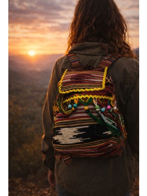 Seymen Bıçakçılık Keşan Desenli Büyük Boy Sırt Çantası | Etnik El Dokuması Günlük Çanta
