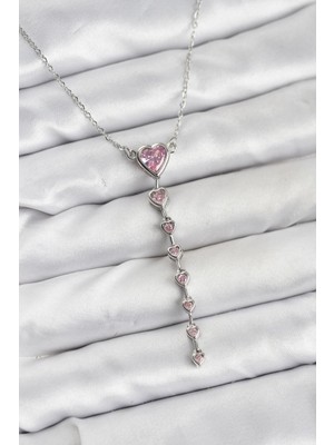 Vice Avm 316L Çelik Zincir Gümüş Renk Pembe Kalp Kadın Kolye  TG-VİCE10821 TG-V 12775