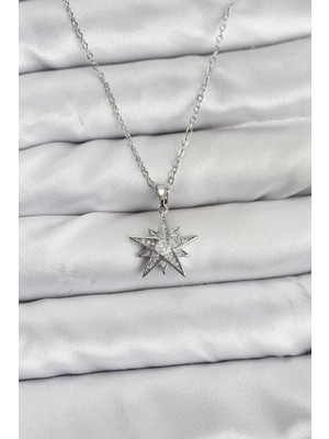 Vice Avm 316L Çelik Zincir Gümüş Renk Yıldız Model Zirkon Taşlı Kadın Kolye  TG-VİCE10845 TG-V 12815
