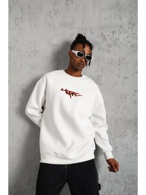 Erkek 3 Iplik Gangster Baskılı Sweatshirt - Beyaz