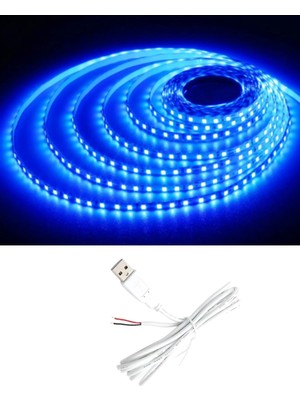 Powerr Led Aydınlatma 5 Metre 5 Volt 2835 Smd Mavi Iç Mekan 60 Ledli Şerit USB Li Beyaz Güç Kablosu Set