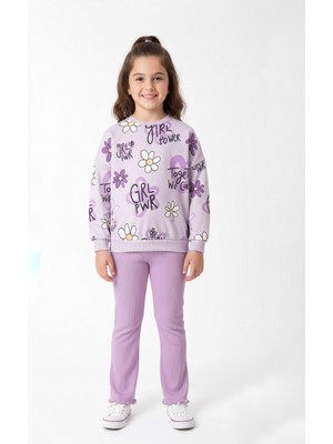 Pini Co Kız Çocuk Lila "girl Power" Baskılı Sweatshirt ve Ispanyol Paça Pantolon Takımı