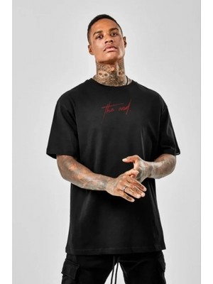 Unisex Baskılı Oversize T-Shirt - Siyah