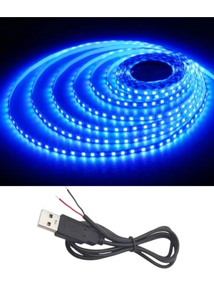 Powerr Led Aydınlatma 5 Metre 5 Volt 2835 Smd Mavi Iç Mekan 60 Ledli Şerit USB Li Siyah Güç Kablosu Set