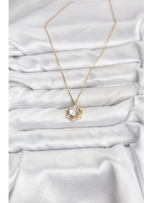 Vice Avm 316L Çelik Zincir Gold Renk Kalp Model Zirkon Taşlı Kadın Kolye  TG-VİCE10883 TG-V 12853