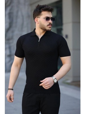 Erkek Viskon Kumaş Polo Yaka Desenli Tişört