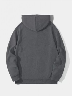 Erkek Düz Kapüşonlu Sweat - Füme