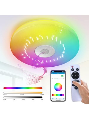 Plentiful Akıllı Tavan Lambası 60W Kısılabilir, Bluetooth Hoparlör Uzaktan Kumanda Rgb LED Renk Değişimi Lamba Müzik Dekoratif Aydınlatma Smart