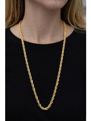 Huma Butik Takı Aksesuar Uzun Gold Halat Model Çelik Kolye