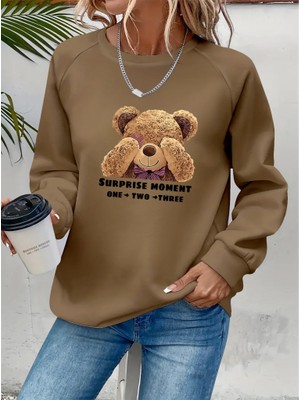 Etiler Collection Kadın Uzun Kollu Bisiklet Yaka Ayıcık Desenli Viskon Iki Iplik Bluz