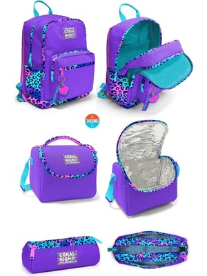 Coral High Mor Leopar Desenli 3’lü Okul Çanta Seti SET0123632