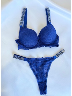 Kadın Dantelli Yarım Destekli Taşlı Sütyen ve Tanga Takımı