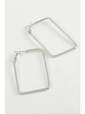 Zero Land Snmswrld Dikdörtgen Halka Küpe 6 Cm-Gümüş Rengi