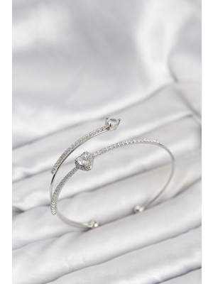 Vice Avm Kalp Model Pirinç Gümüş Renk Kadın Bileklik - TJ-BB8256 TG-V 12761