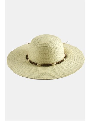 Zero Land Snmswrld Ahşap Boncuklu Hasır Şapka-Pudra Rengi