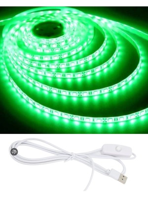 Powerr Led Aydınlatma 5 Metre 5 Volt 2835 Smd Yeşil Iç Mekan 60 Ledli Şerit USB Li Anahtarlı Beyaz Güç Kablosu Set