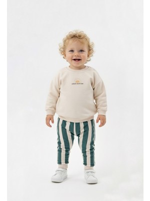 Pini Co Erkek Bebek "sunday Happy Day" Baskılı Sweatshirt ve Çizgili Pantolon Takımı