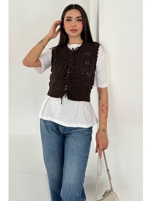 Noa Noa Kadın Ponponlu Bağlamalı Triko Süveter – Dokulu & Romantik Stil