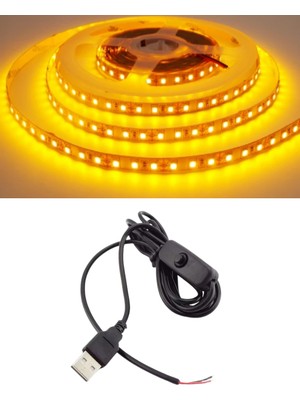 Powerr Led Aydınlatma 5 Metre 5 Volt 2835 Smd Amber Iç Mekan 60 Ledli Şerit USB Li Anahtarlı Siyah Güç Kablosu Set