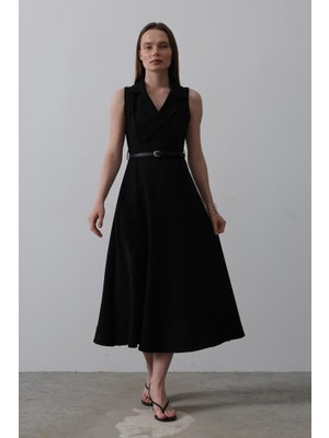 Etiler Collection Sıfır Kollu Kemer Detaylı Elbise - Siyah