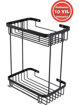 Banyom Home Clk Paslanmaz Çelik SUS304 Kalite Taci 2'li Şampuanlık Banyo Rafı Mat Siyah Renk