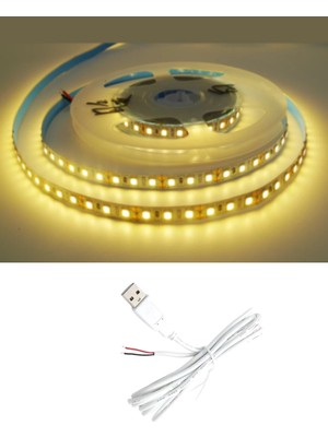 Powerr Led Aydınlatma 5 Metre 5 Volt 2835 Smd 3000 K Günışığı Iç Mekan 60 Ledli Şerit USB Li Beyaz Güç Kablosu Set