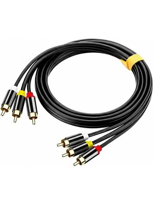 Jinghua 3 Rca To 3 Rca Tos Kablosu (5m) Sarı Kırmızı Beyaz Lale Jak Av Ses ve Görüntü Kablosu (Altın Uçlu)