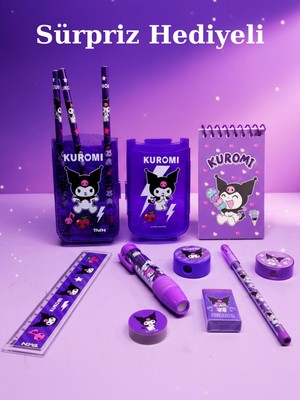 Kuromi Lisanslı 13 Parça Kırtasiye Seti - Kalem Kutusu - Not Defteri - Silgi - Kurşun Kalem - Kalemtıraş