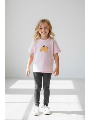 Monila Unisex Çocuk Pamuklu Bisiklet Yaka Baskılı T-Shirt