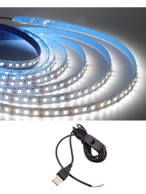 Powerr Led Aydınlatma 5 Metre 5 Volt 2835 Smd 6500 K Beyaz Iç Mekan 60 Ledli Şerit USB Li Anahtarlı Siyah Güç Kablosu Set