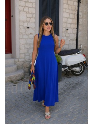 Etiler Collection Kadın Sıfır Kollu Bisiklet Yaka Viskon Elbise