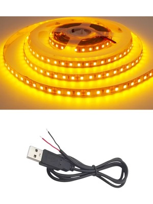Powerr Led Aydınlatma 5 Metre 5 Volt 2835 Smd Amber Iç Mekan 60 Ledli Şerit USB Li Siyah Güç Kablosu Set