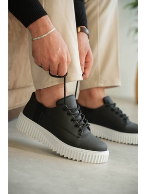 Zapatos KB-X516 Erkek Günlük Bağcıklı Cilt Spor Sneaker Ayakkabı Cbt - Siyah