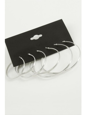 Zero Land Snmswrld Düz Metal Halka Küpe 6 Adet-Gümüş Rengi