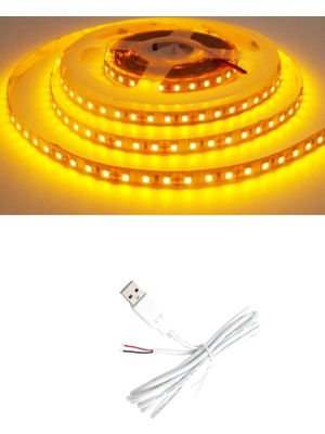 Powerr Led Aydınlatma 5 Metre 5 Volt 2835 Smd Amber Iç Mekan 60 Ledli Şerit USB Li Beyaz Güç Kablosu Set