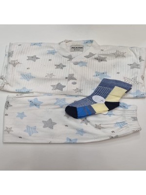 vitvit Erkek Çocuk Yıldızlı Pijama Takımı ve Çorap 3-4 Yaş