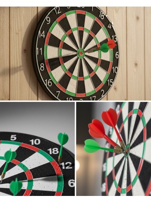 Teknomiy Kaliteli Ahşap Dart Tahtası 12 Inç 4 Adet Metal Iğne Uçlu Ok