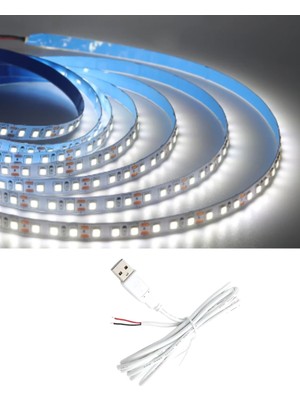 Powerr Led Aydınlatma 5 Metre 5 Volt 2835 Smd 6500 K Beyaz Iç Mekan 60 Ledli Şerit USB Li Beyaz Güç Kablosu Set
