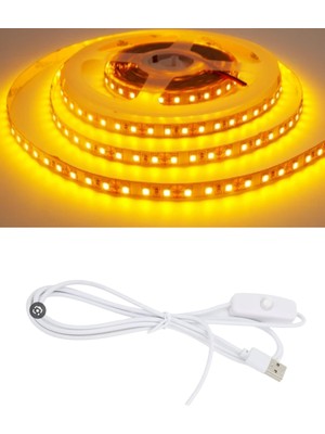 Powerr Led Aydınlatma 5 Metre 5 Volt 2835 Smd Amber Iç Mekan 60 Ledli Şerit USB Li Anahtarlı Beyaz Güç Kablosu Set