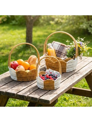 urfakent bilişim ve medya danışmanlık Buffer® Iç Içe Geçebilen 3’lü Çift Renkli Yuvarlak Dalgalı Formlu Saplı Plastik Rattan Sepet Seti – Hasır Görünümlü Çok Amaçlı Organizerler