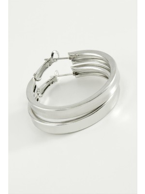 Zero Land Snmswrld Ezme Halka Küpe 6 Cm-Gümüş Rengi